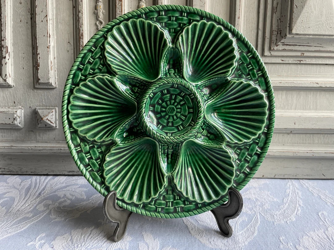 LONGCHAMP Oyster plate, French vintage Majolica Seafood shell serving dish vintage 1970's, authen... | Etsy (US)