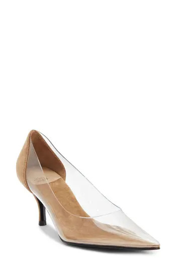 Jeffrey Campbell Clear Vinyl Kitten Heel Pump in Beige Suede Clear at Nordstrom Rack, Size 11 | Nordstrom Rack