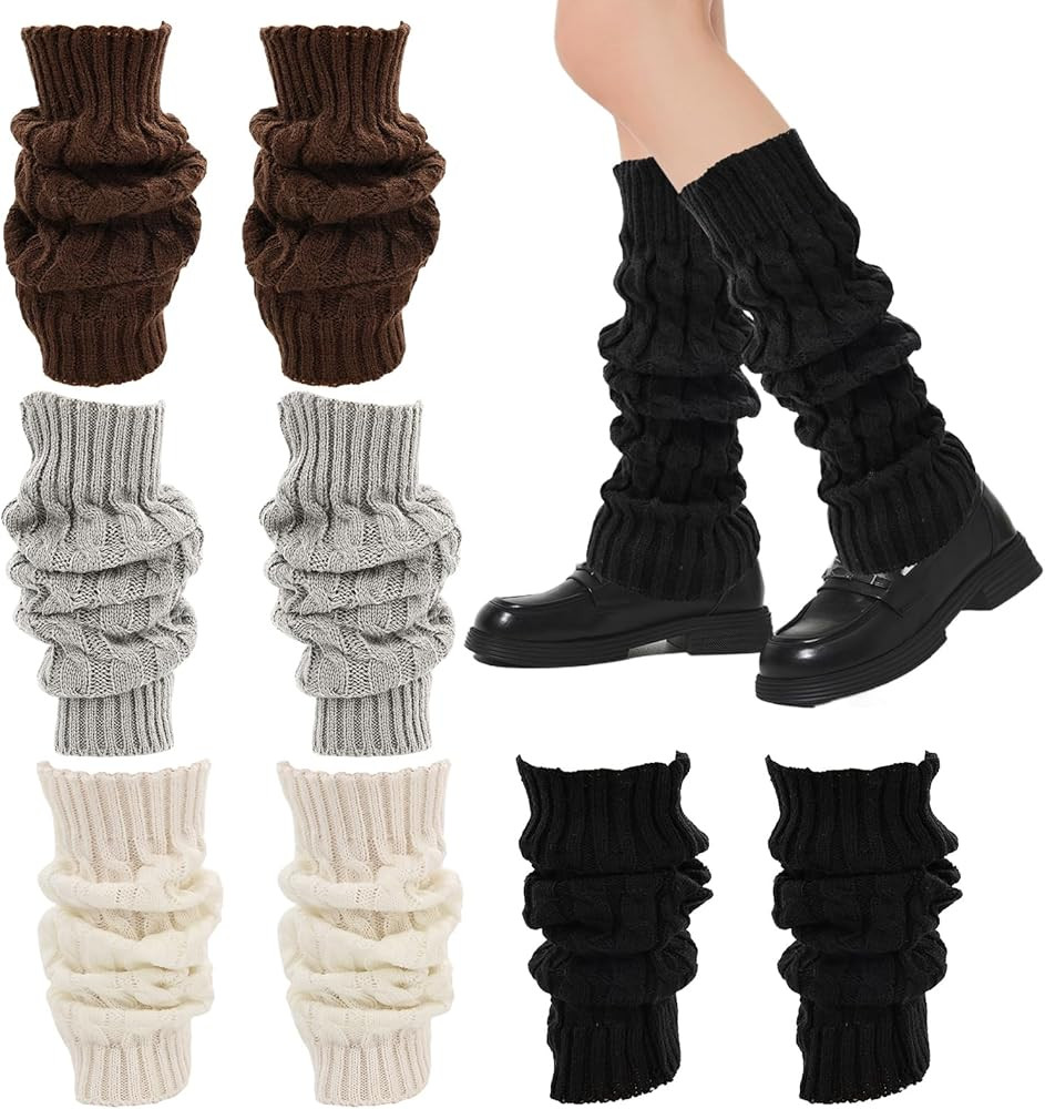 Mzario 4 Pairs Leg Warmers Y2k, Fashion Cute Cable Knit Leg Warmers for Women 80s Sports Party Yo... | Amazon (US)