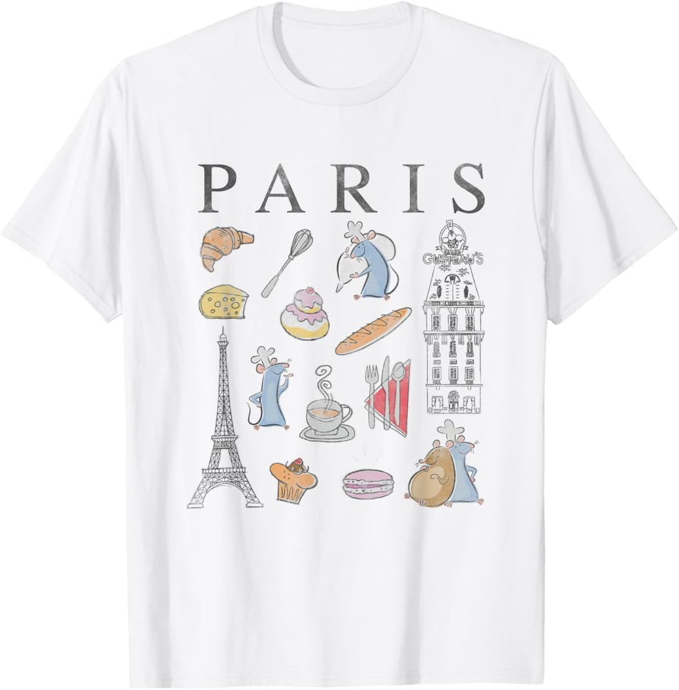 Disney Pixar Ratatouille Paris Food & Places Collage Retro T-Shirt | Amazon (US)