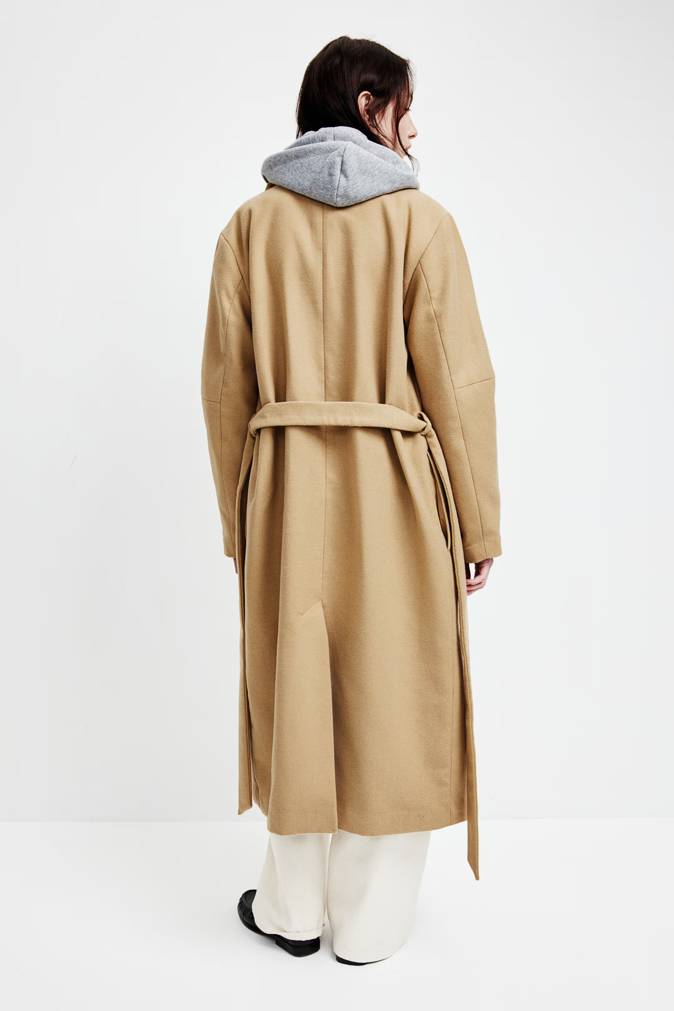 Brushed-Finish Tie-Belt Coat - Beige - Ladies | H&M US | H&M (US + CA)