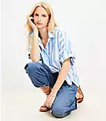 Striped Henley Dolman Everyday Tunic Shirt | LOFT