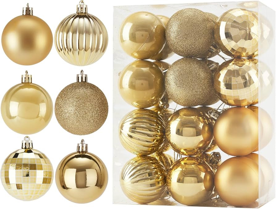 Christmas Ball 24ct 2.36 Inches Gold Mini Xmas Hanging Ornaments for Trees Wreath Garland Wedding... | Amazon (US)