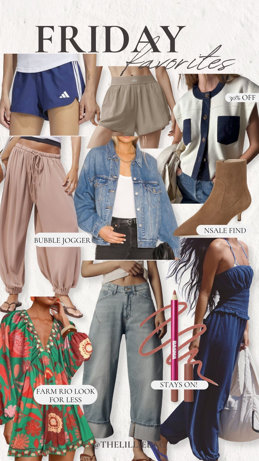 Friday favorites are here! A mix of new Amazon finds, luxe-for-less pieces, NSALE favorites, and a few viral styles that are absolutely worth the hype. Saving these all for late summer into fall.

Which one is your favorite? 💙

Friday favorites. Amazon finds. NSALE. Fall preview. Bubble joggers. Denim jacket. Wide leg jeans. Travel outfit. Farm Rio look for less. Adidas shorts. Lip stain. Fall fashion. Everyday style. Transitional outfits.

#LTKSeasonal #LTKootd #LTKSaleAlert