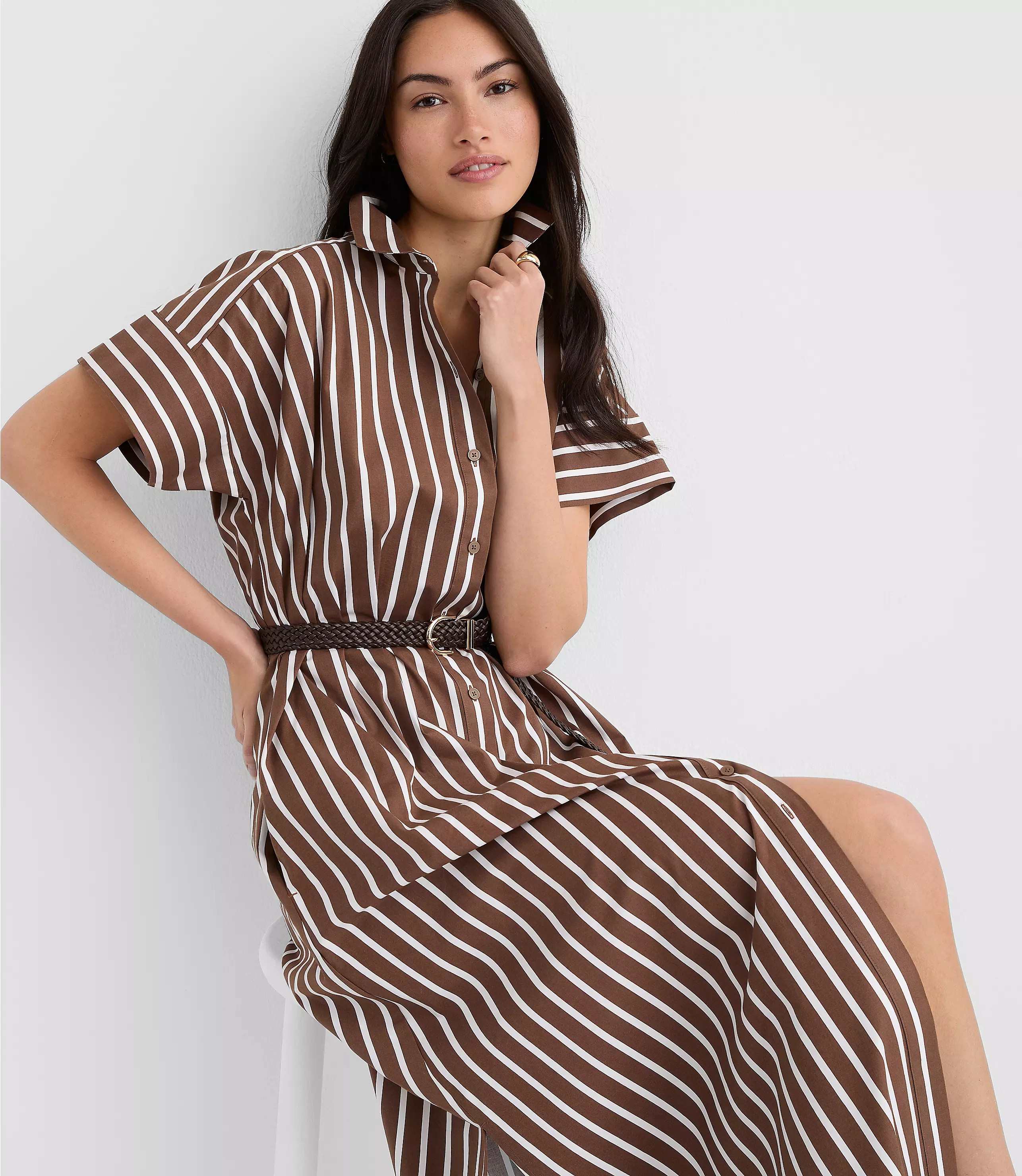 Petite Striped Poplin Maxi Pocket Shirtdress | LOFT