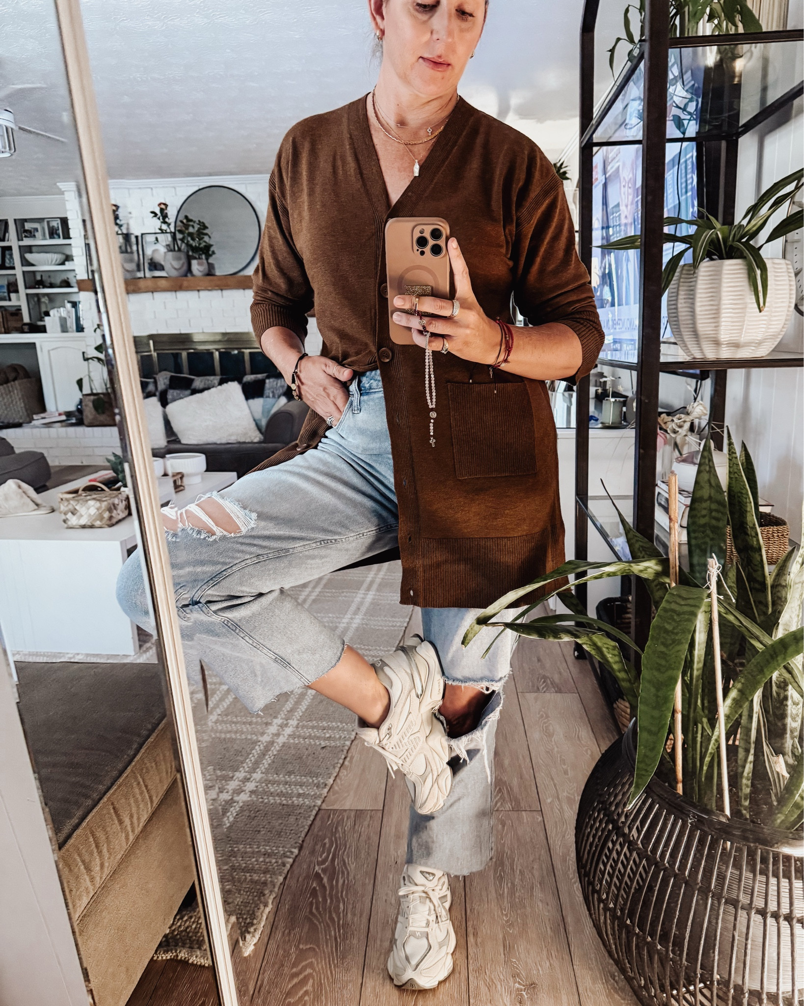 Classic oversized cardigan | brown | Walmart | under 20 | mom outfit | ripped jeans | new balance | mom over 45 #walmartfinds #falloutfit #causaloutfit #drop off 

#LTKOver40 #LTKFindsUnder50 #LTKFallSale