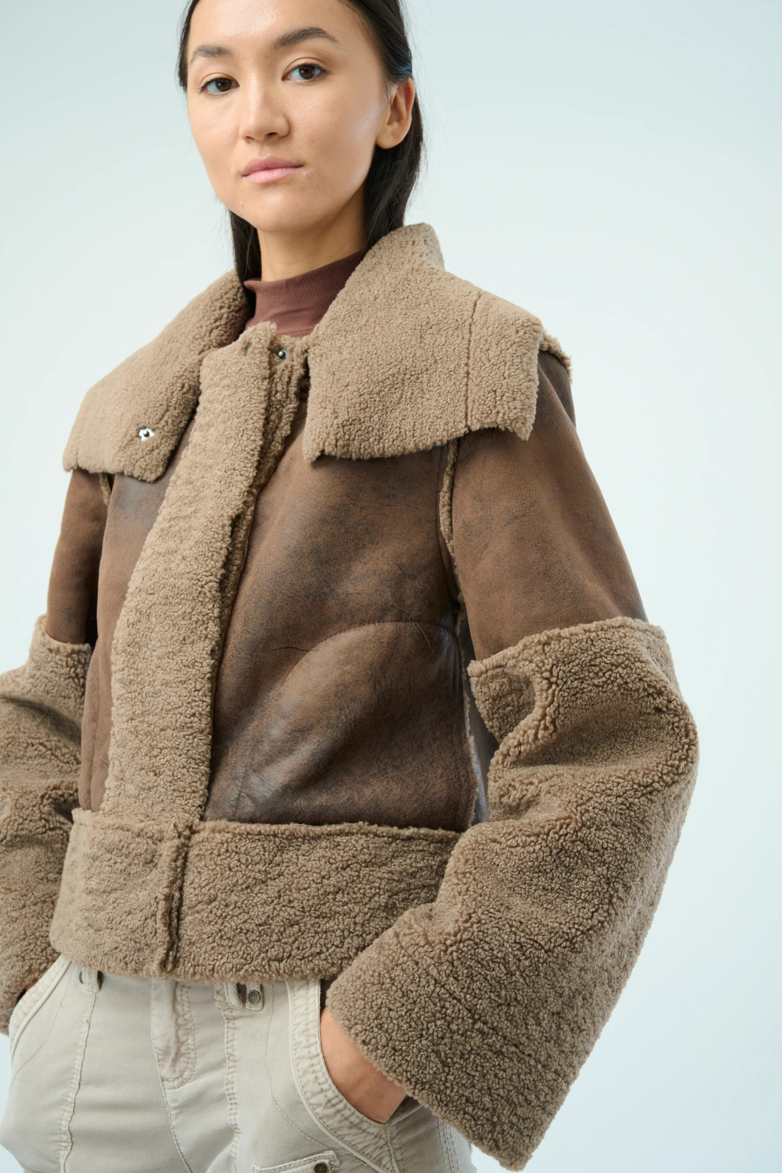 Trisha Bonded Distressed Suede Sherpa Jacket | Marrakech Clothing