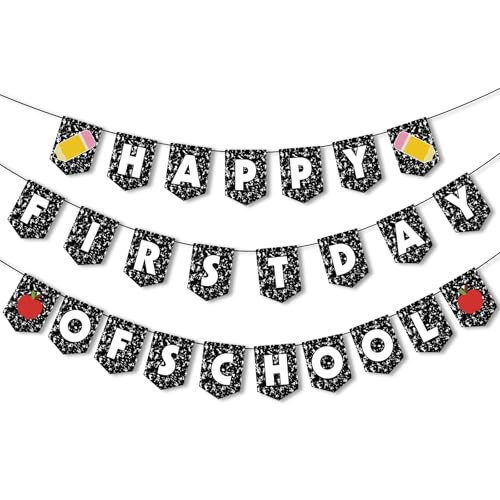 Vincreem 3 Pcs Happy First Day of School Banner Decorations Welcome Back to School Party Decorations Composition Book Classroom Decor for 1st Day Classroom Party Supplies | Amazon (US)