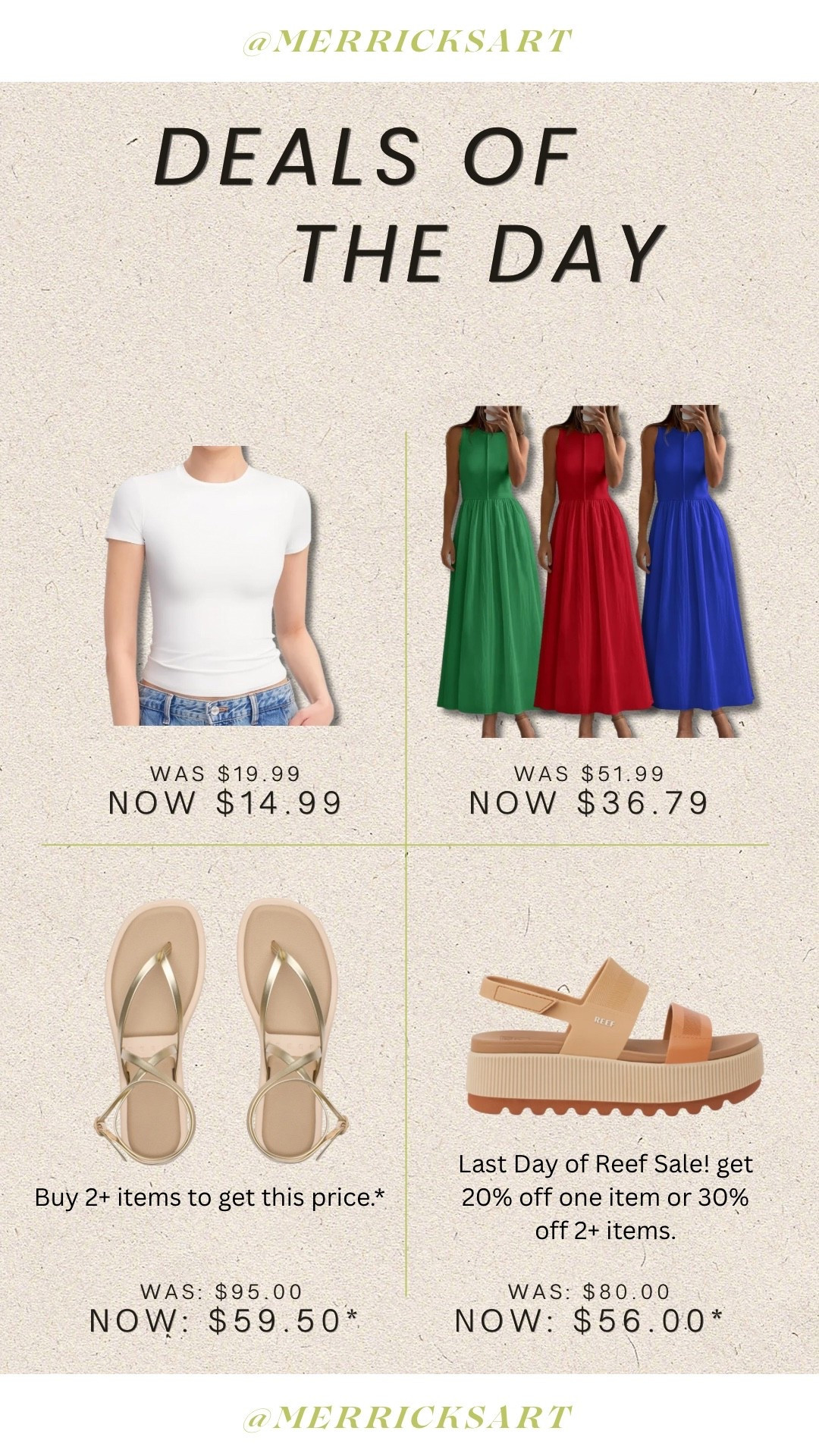 Today’s best deals, a perfect summer dress that comes in a bunch of colors, my favorite double layered fitted white T-shirt, and the last day of the reef sandal sale.