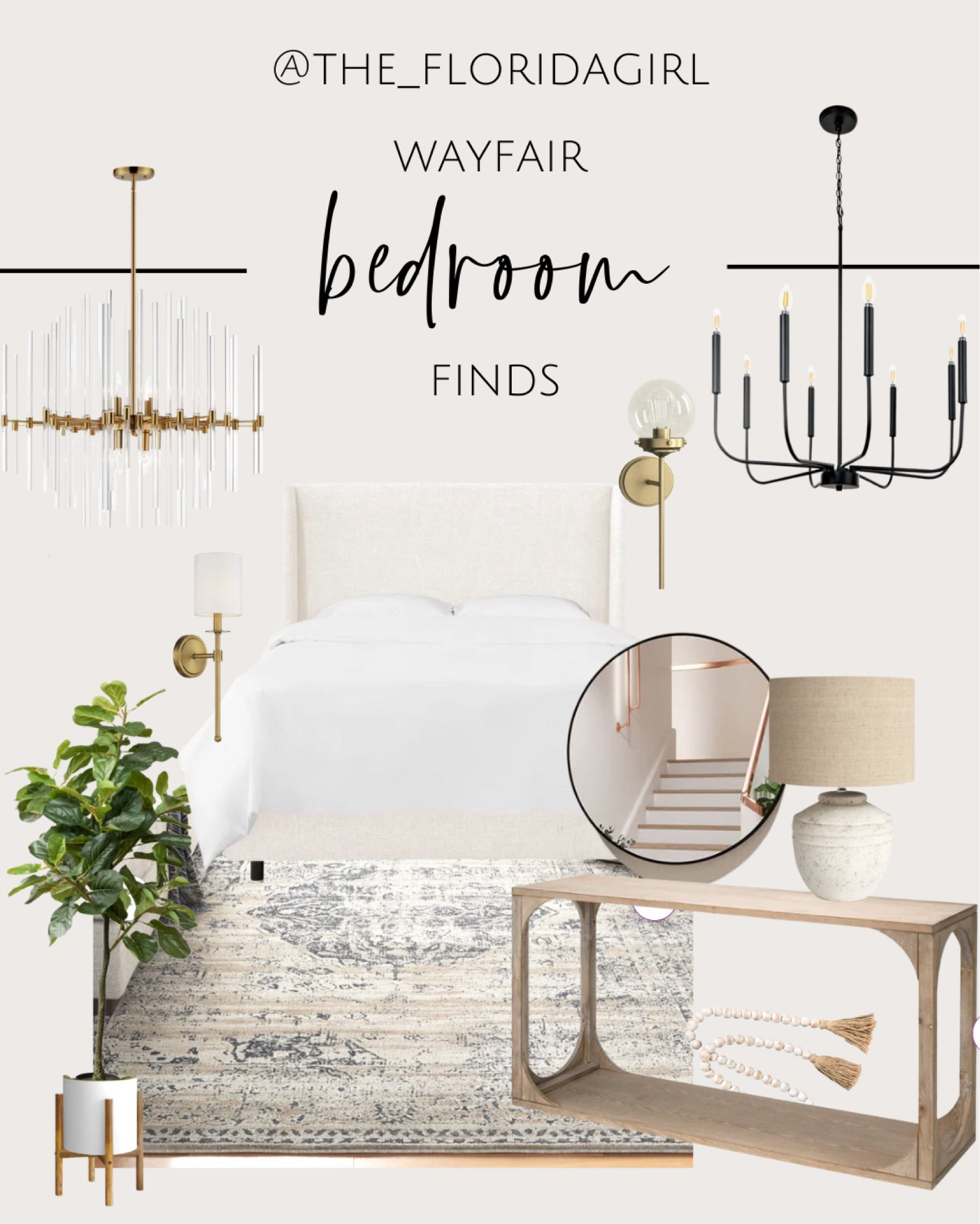 Wayfair bedroom finds #wayfair #bedroom #masterbedroom #primarybedroom #remodel #furniture #bed #lights #chandelier #plant #fauxplant #fiddleleaf #homedecor #homeginds #neutraldecor #neutral #rugs

#LTKhome #LTKsalealert #LTKFind