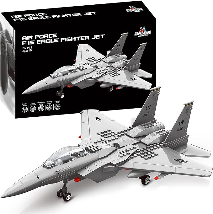 Apostrophe Games Fighter Jet Building Block Set – 227-Pcs F-15 Eagle Fighter Toys Set – Plane... | Amazon (US)