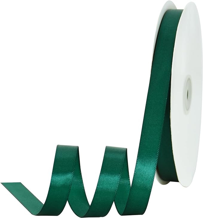 TONIFUL 5/8 Inch x 100yds Christmas Green Satin Ribbon Thin Solid Frabic Ribbons for Sewing, Craf... | Amazon (US)