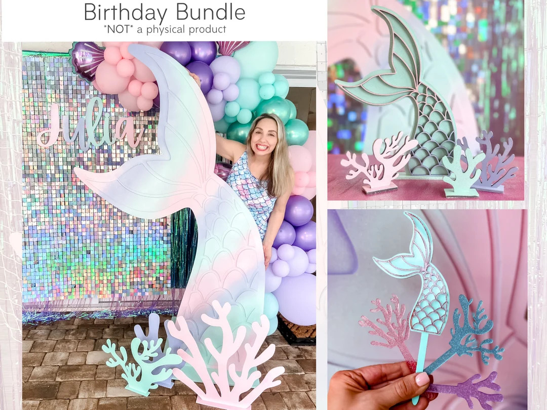 Mermaid Tail Birthday Bundle With Coral, Party Decoration, Digital Download, SVG - Etsy | Etsy (US)