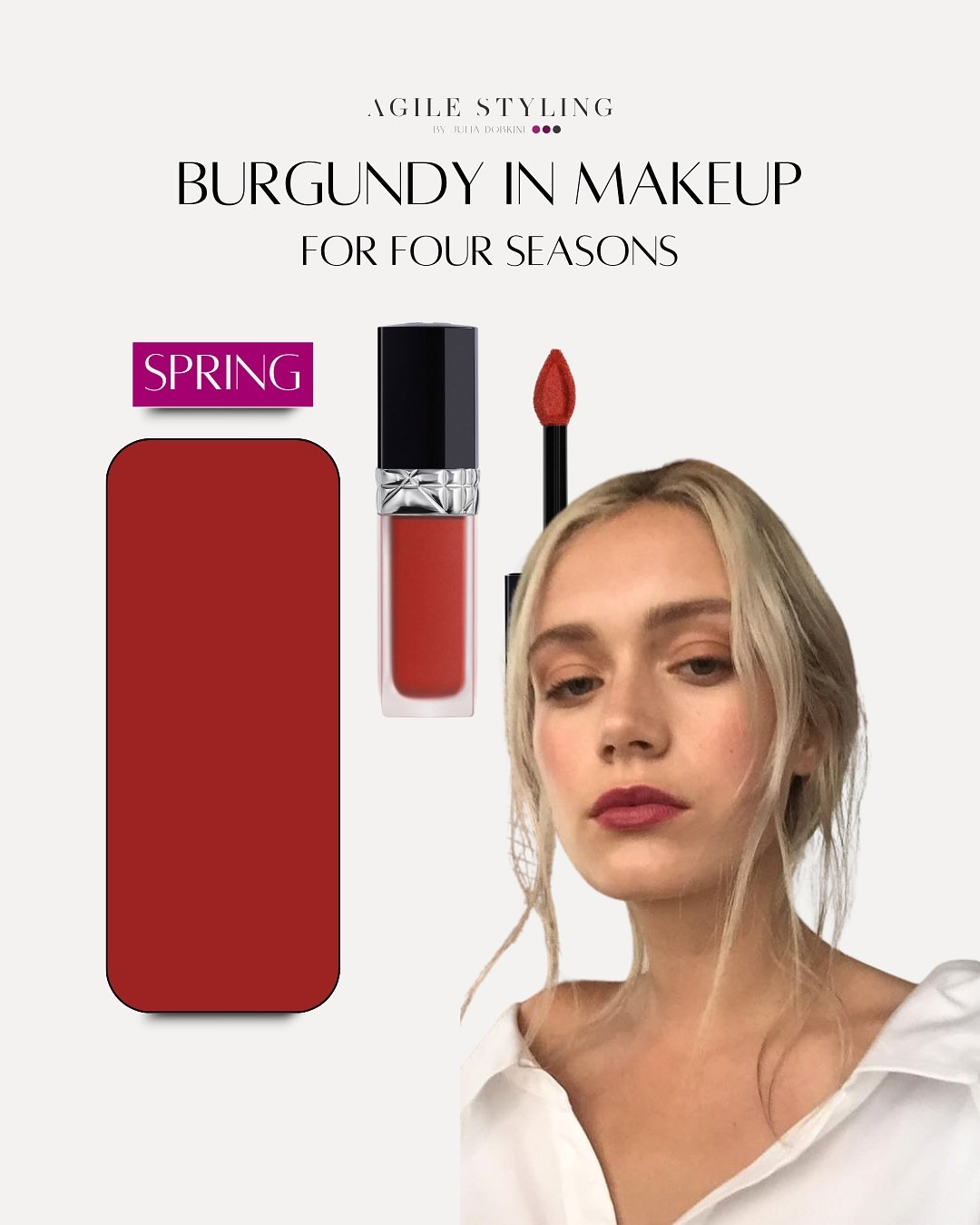 BURGUNDY in MAKEUP for FOUR SEASONS 🥰

When you discover your colors, you don’t need to RUSH and OVERHAUL your entire wardrobe or makeup collection overnight. Style is about evolution, not drastic changes ❌

✨ Start small – Experiment with details like a new lipstick shade, nail polish, or jewelry tone. See how it feels, observe how it complements your features, and build confidence in your palette.

✨ Test your comfort zone – Introduce one or two key pieces in your best colors. A scarf, a top, or even a pair of earrings can subtly shift your look without overwhelming you.

✨ Observe the difference – Pay attention to how your face looks, how your energy changes, and how people react. The right colors should make you look fresher, brighter, and effortlessly put together.

👉 No need for drastic changes—just intentional choices. Take your time, explore, and let your colors work for you!

🛍️ Shop for your lipsticks on my LTK store with the link in bio

#ColorJourney #EffortlessStyle #SmartShopping #FindYourColors #PersonalStyle #WardrobeConfidence #AgileStyling