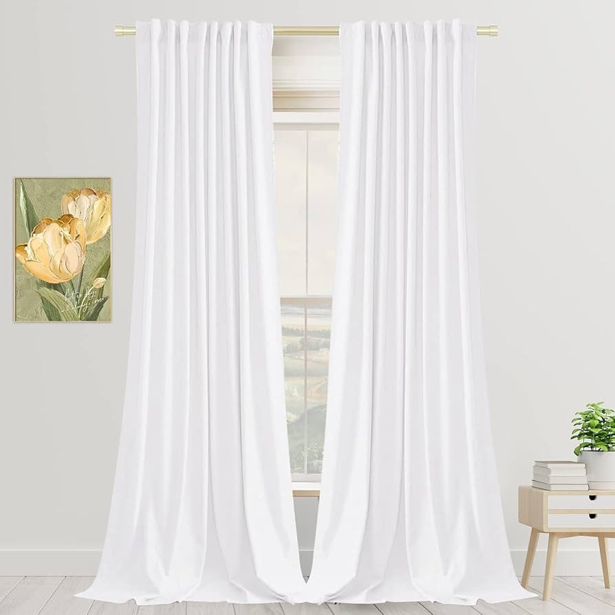 SNITIE White 96 in Long Velvet Curtains with Back Tab and Rod Pocket Thermal Insulated Soft Priva... | Amazon (US)