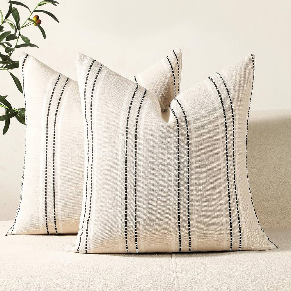 Hckot Throw Pillow Covers 22x22 Set of 7 Striped Pillow Covers Textured Linen Decorative Pillows ... | Amazon (US)