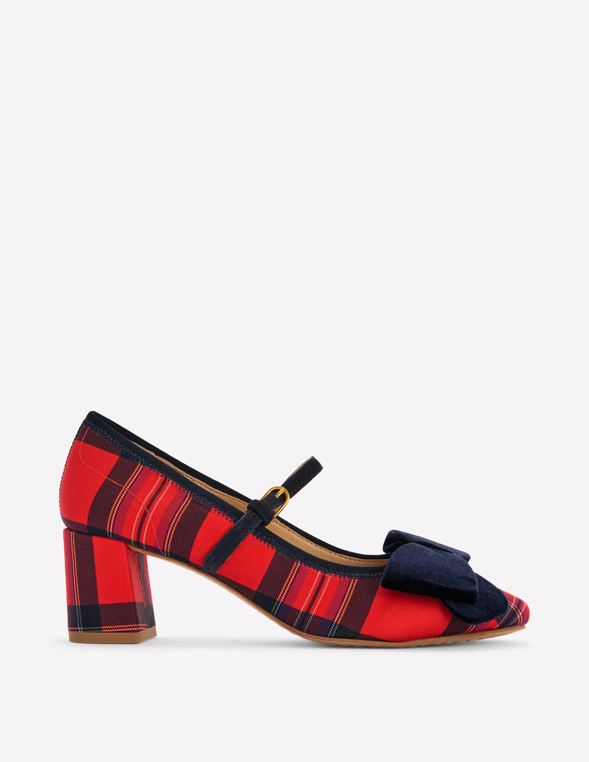 Embellished Bow Block Heels-Red Tartan | Boden UK