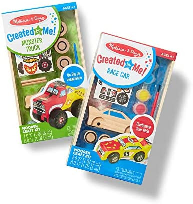 Melissa & Doug Decorate-Your-Own Wooden Craft Kits Set - Race Car and Monster Truck | Amazon (US)