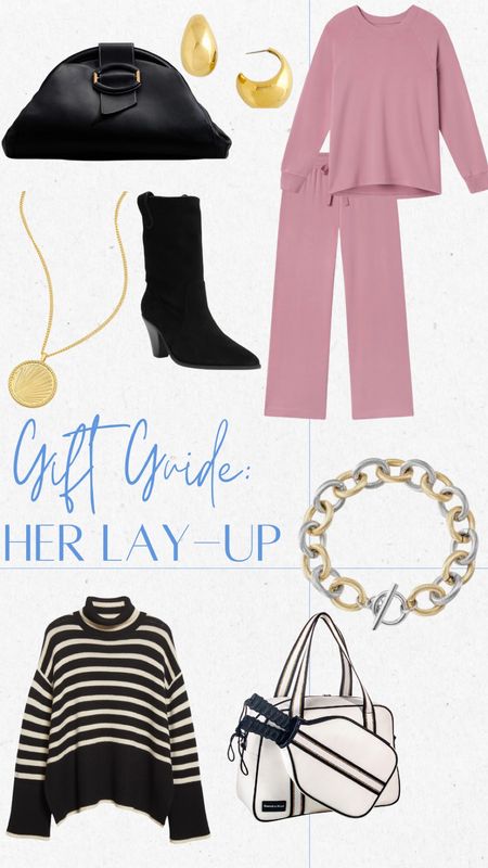 Gift Guide: Her Lay-Up

Banana Republic black clutch, gold earrings, gold coin necklace, pink Lake Pajamas, gold and silver link bracelet, striped turtleneck sweater, and pickle ball bag. 

#LTKfindsunder100 #LTKGiftGuide #LTKHoliday