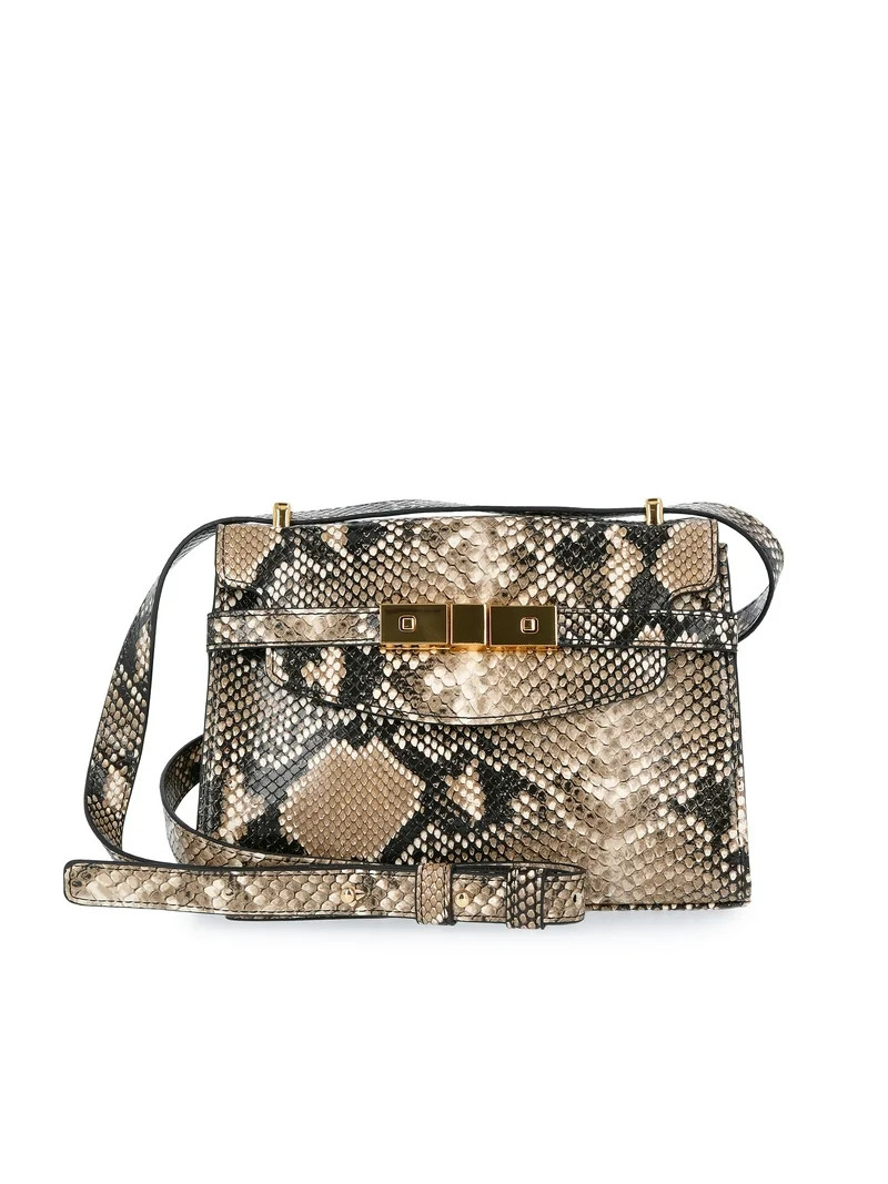 Time and Tru Women's Faux Snakeskin Rosa Crossbody Bag | Walmart (US)