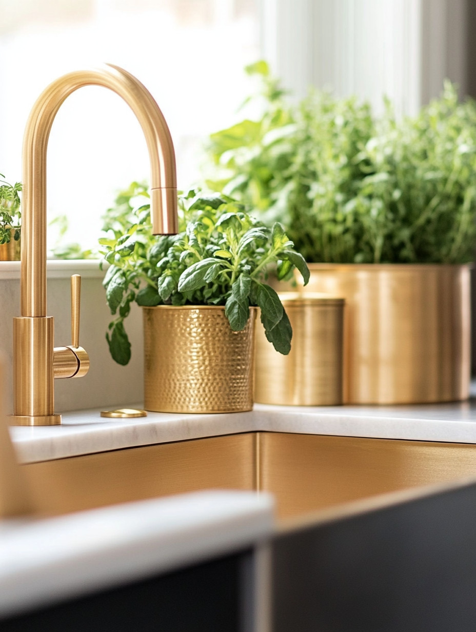 The kitchen sink is one of the most used—and most overlooked—areas in the home. Elevate it instantly with a gold kitchen faucet, paired with gold planters filled with fresh herbs and even a gold-toned kitchen sink if you’re ready to go all in. These small but intentional upgrades bring warmth, elegance, and a refined glow to your kitchen without changing the entire design.

Gold finishes work beautifully across all styles—modern kitchens, mid-century homes, minimalist spaces, or classic interiors. Whether your kitchen is large or compact, light or dark, neutral or bold, gold accents add depth, contrast, and timeless luxury. The combination of natural greenery and warm metallics creates a space that feels curated, inviting, and elevated, turning everyday moments at the sink into something beautiful.

A simple reminder: the most functional spaces deserve the most thoughtful design.

#KitchenDesign #GoldKitchenFaucet #TimelessHomeDecor 

 #LTKHome