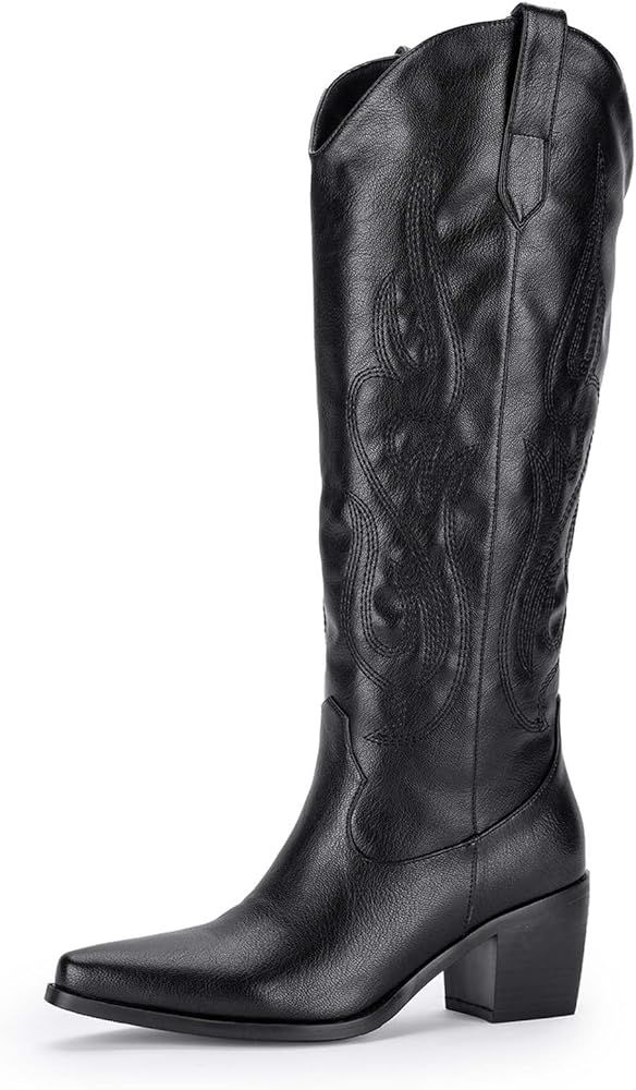 Pasuot Rhinestone Cowboy Boots for Women - Wide Calf Knee High Cowgirl Boots with Side Zipper and... | Amazon (US)