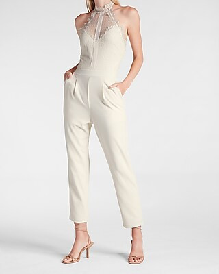 Halter Lace Pieced Jumpsuit | Express