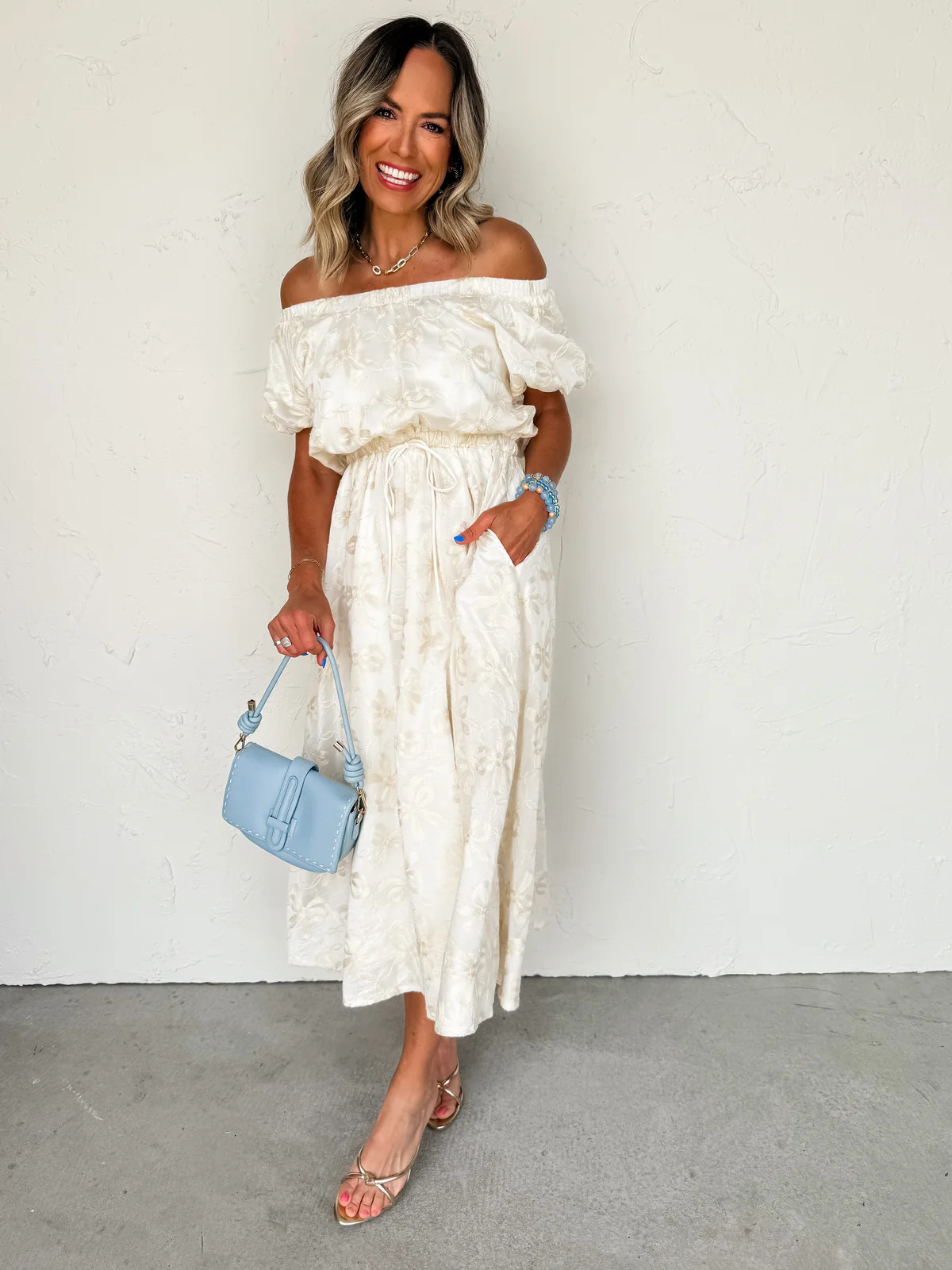 Dreams of Spring Gathered Neck Bubble Sleeve Midi Dress | Ruthie Grace