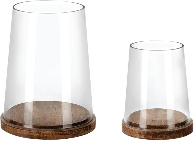Set of 2 Glass Hurricane Candle Holders with Handmade Sturdy Glass Sleeves and Vintage Natural Wo... | Amazon (US)