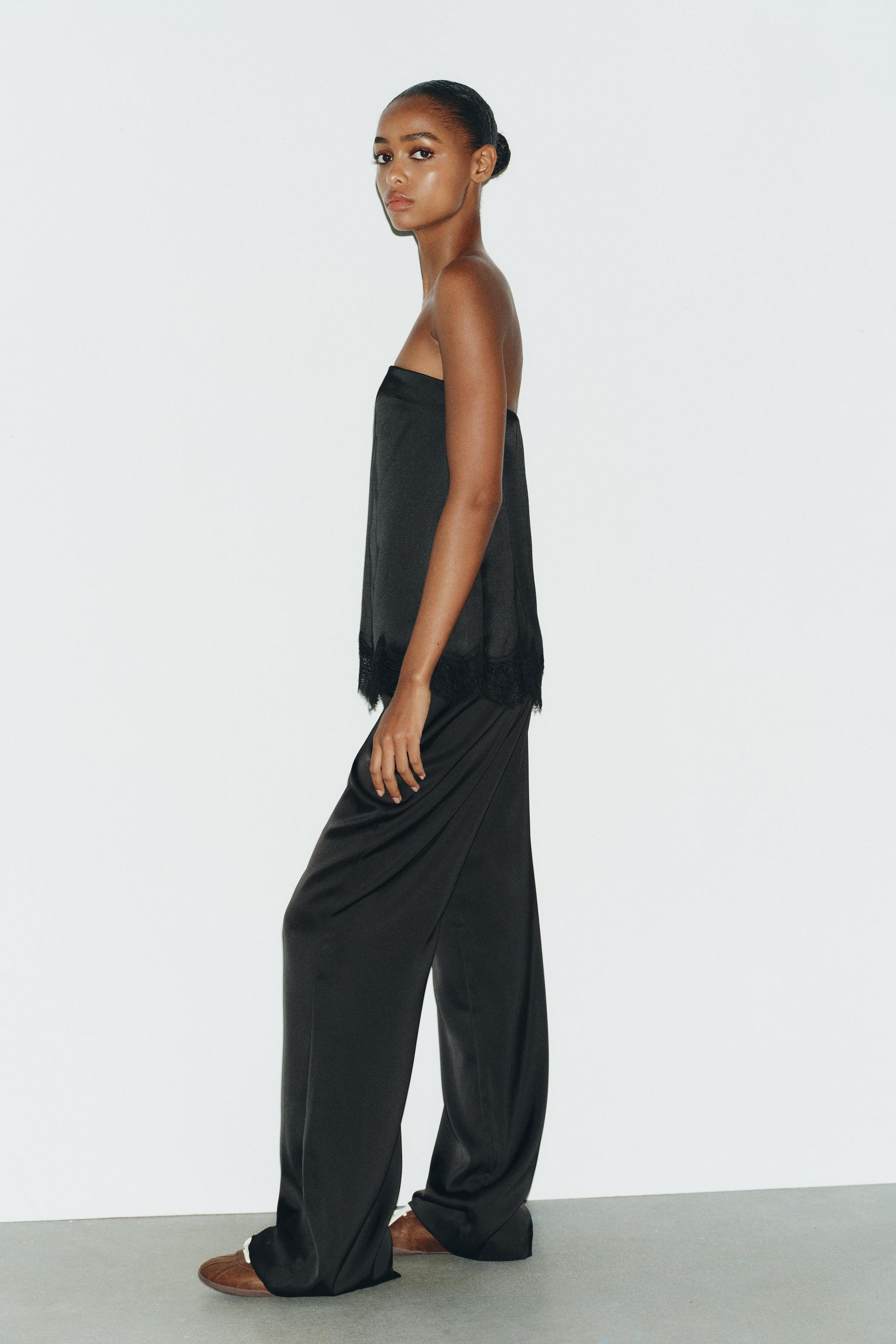 SATIN TOP WITH LACE TRIM | Zara UK
