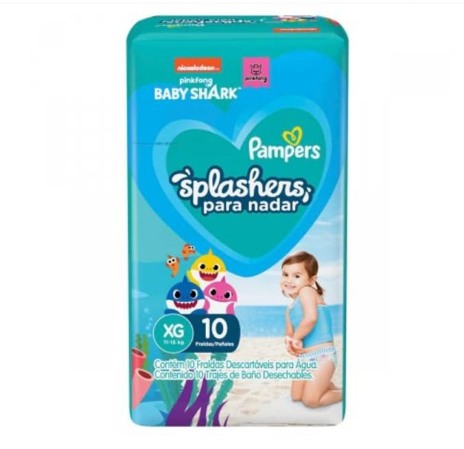 Fraldas Descartáveis Para Água Pampers Splashers Baby Shark G-XG 10 fraldas | Amazon (BR)