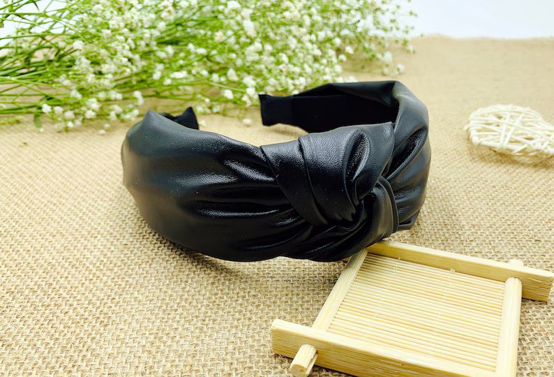 Black faux leather wide knot headband,Black knotted headband,stylish fashion hairband,Wide Headba... | Etsy (US)