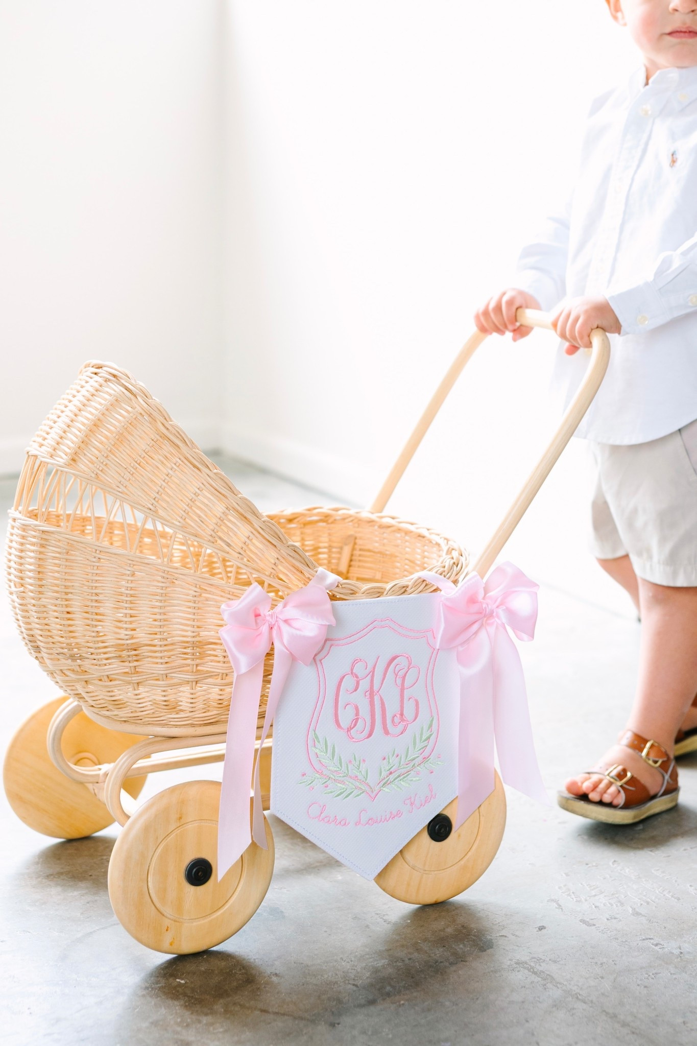 Baby announcement 💗 Rattan stroller / Little girl / Monogram / Pink bows / Big brother outfit /  

#LTKKids #LTKBaby #LTKFamily