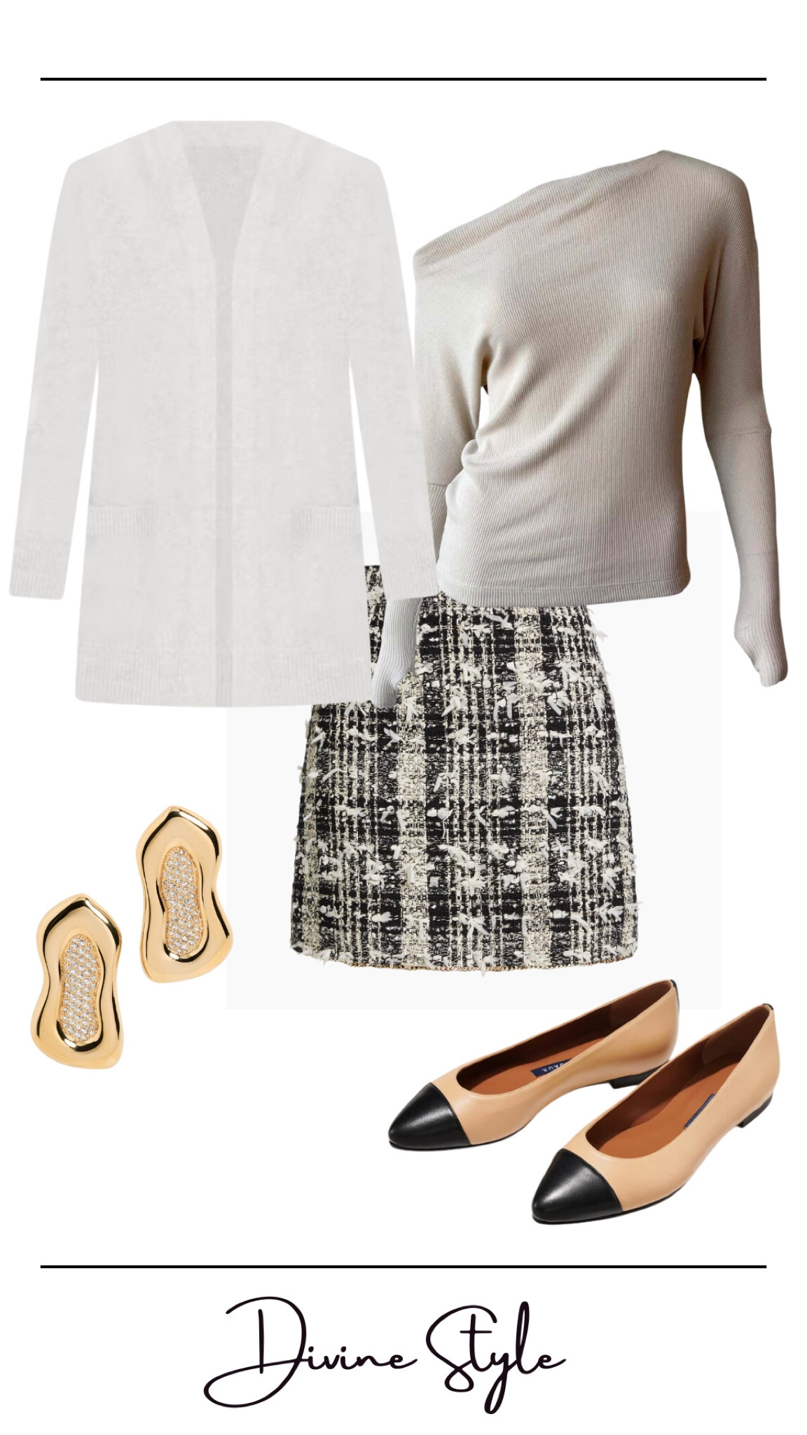 Winter outfit~ tweed skirt with one shoulder casual top and cozy cashmere cardigan.

#LTKWorkwear #LTKShoeCrush