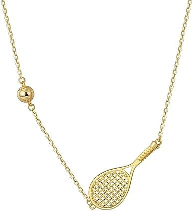 Ace Racquet and Ball Necklace by LoveMatch - 18k Gold Tennis Racquet Necklace for Women | Gift fo... | Amazon (US)
