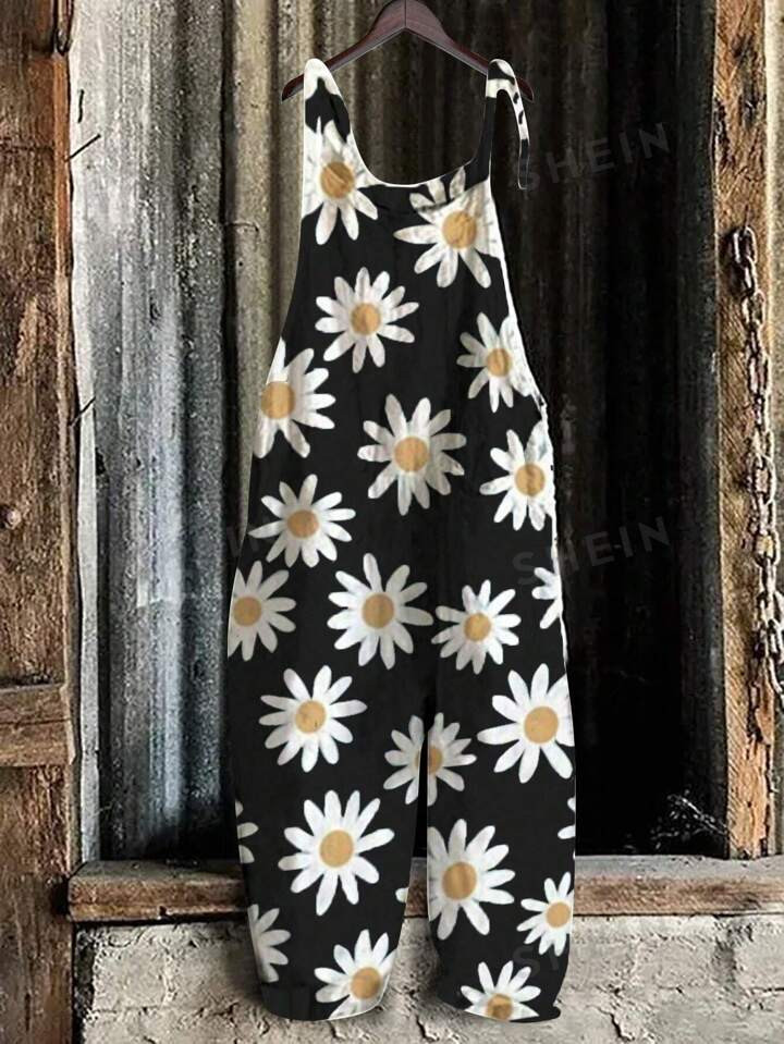 SHEIN LUNE Women's Floral Print Vacation Style Strap Jumpsuit | SHEIN