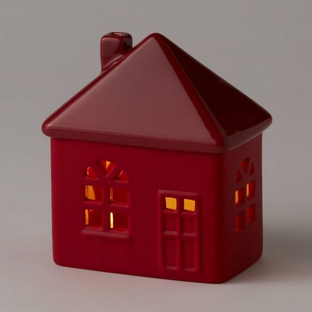 5&#34; Battery Operated Lit Decorative Ceramic House Red - Wondershop&#8482; | Target