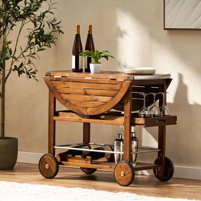 Outdoor Bar Cart With Weather Resistance And Chic Aesthetic Entertaining Adjustable Shelves Locking Pins | Wayfair North America
