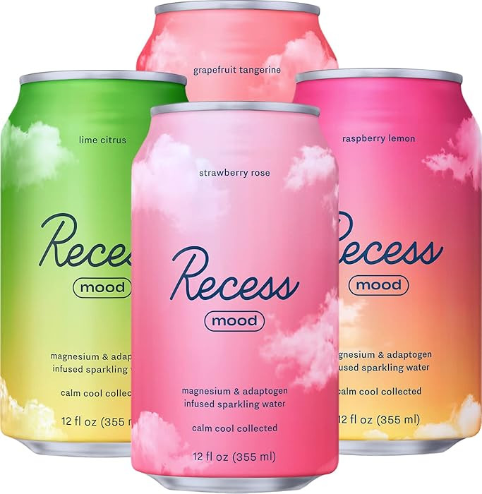 Recess Mood Magnesium & Adaptogen Drink, Relaxation Beverage, 12 Ounce (Variety Pack, 12 Pack) | Amazon (US)