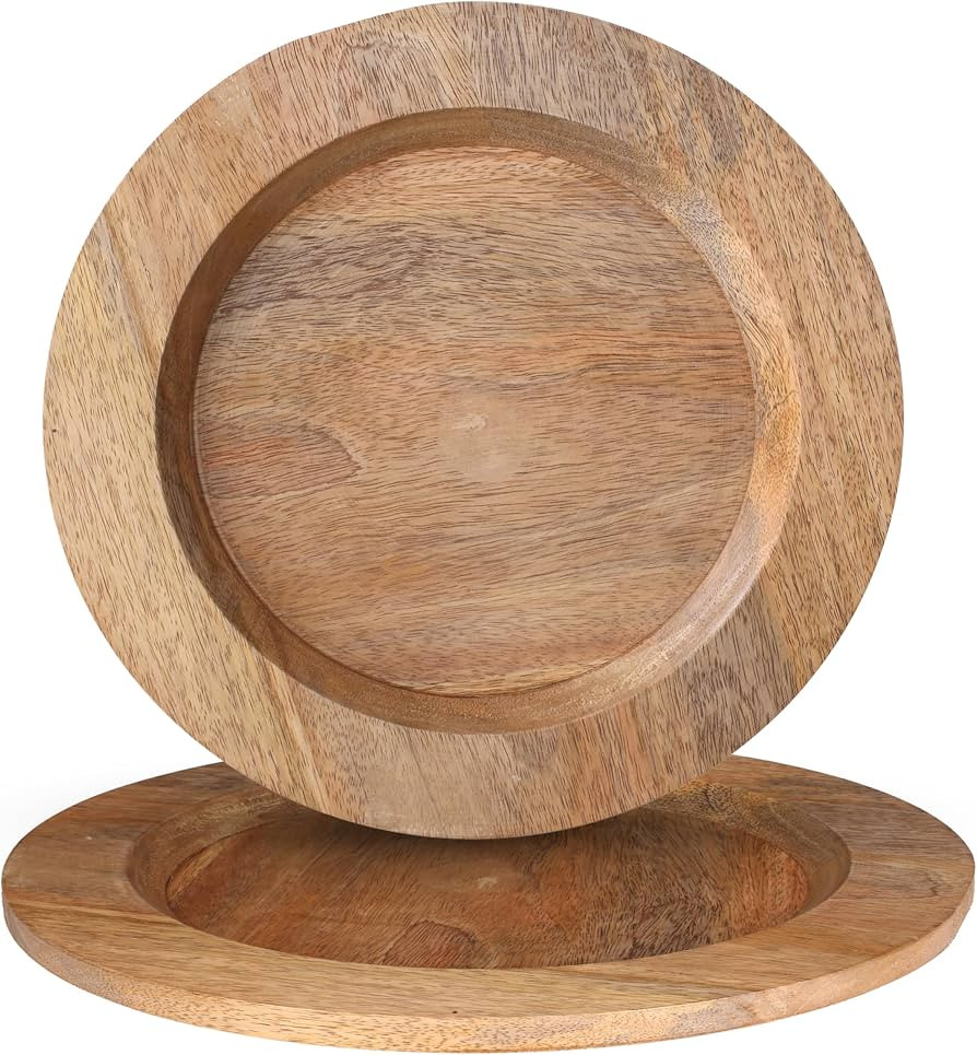 Alpha Living Home 13" Round Wooden Charger Plates - Set of 2, Handcrafted Dinnerware for Serving,... | Amazon (US)