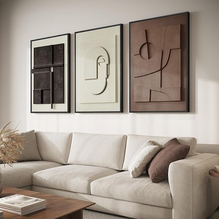Framed Abstract 3D Textured Wall Art for Living Room, 3 Piece Modern Neutral Artwork for Walls, B... | Amazon (US)