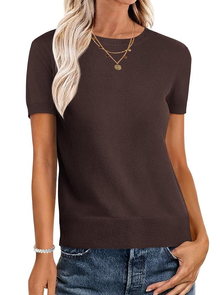 ANRABESS Womens Short Sleeve Sweaters Wool Blend Crew Neck Sweater Shirts Business Casual Work To... | Amazon (US)