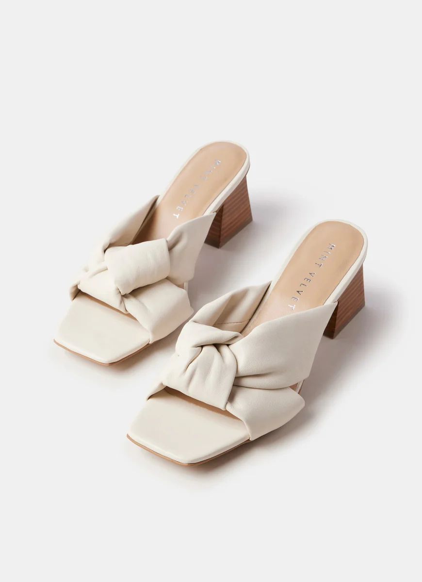 Beige Twisted Leather Mules | Mint Velvet