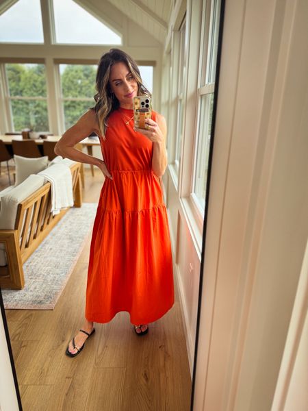 Orange Dress: small 
Love the drawstring cords and athletic fabric 
Sandals for TTS


#LTKsalealert #LTKfindsunder50