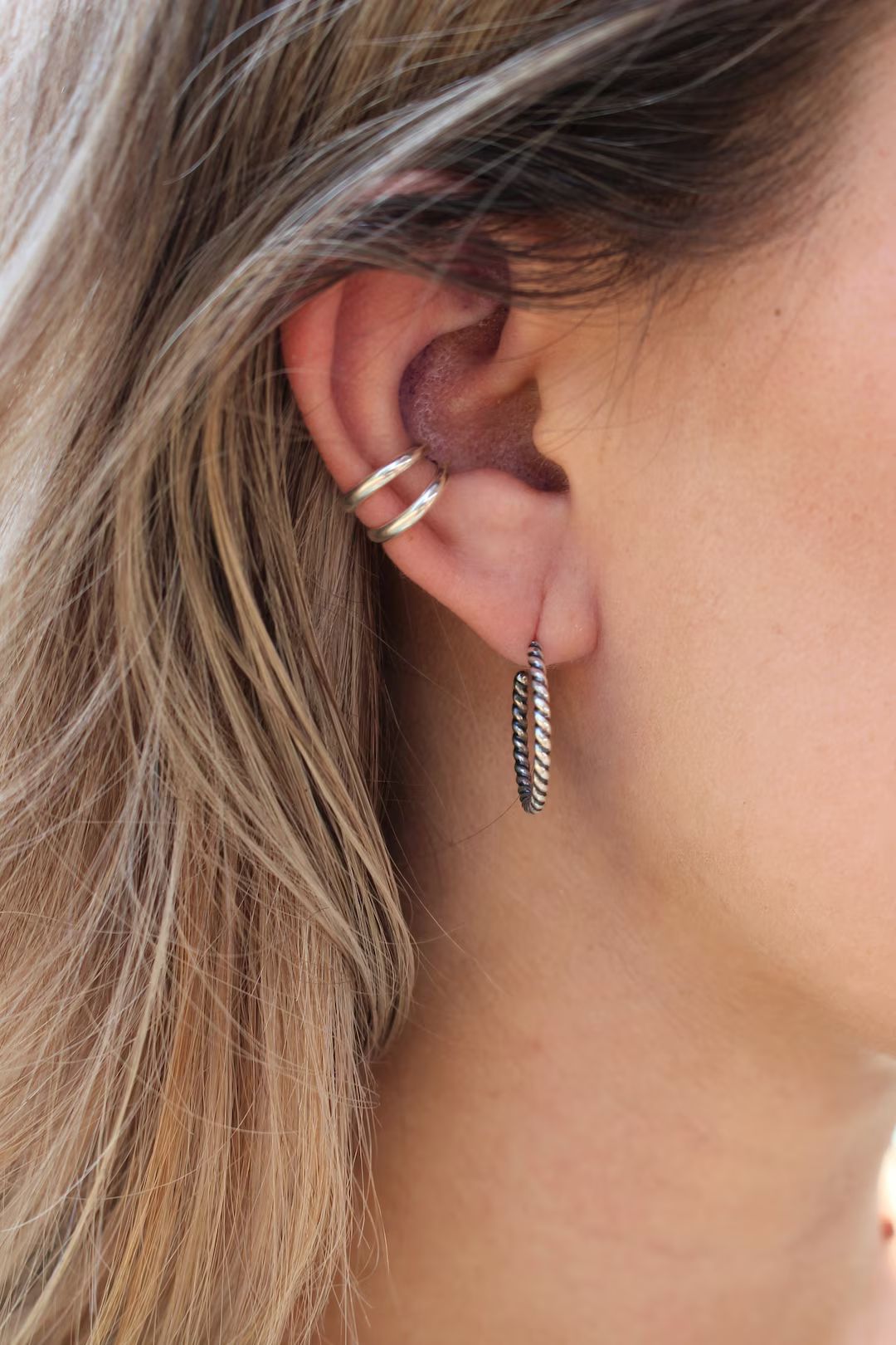 Dainty Double Sterling Silver Ear Cuff, Simple Everyday Ear Wrap - Etsy | Etsy (US)