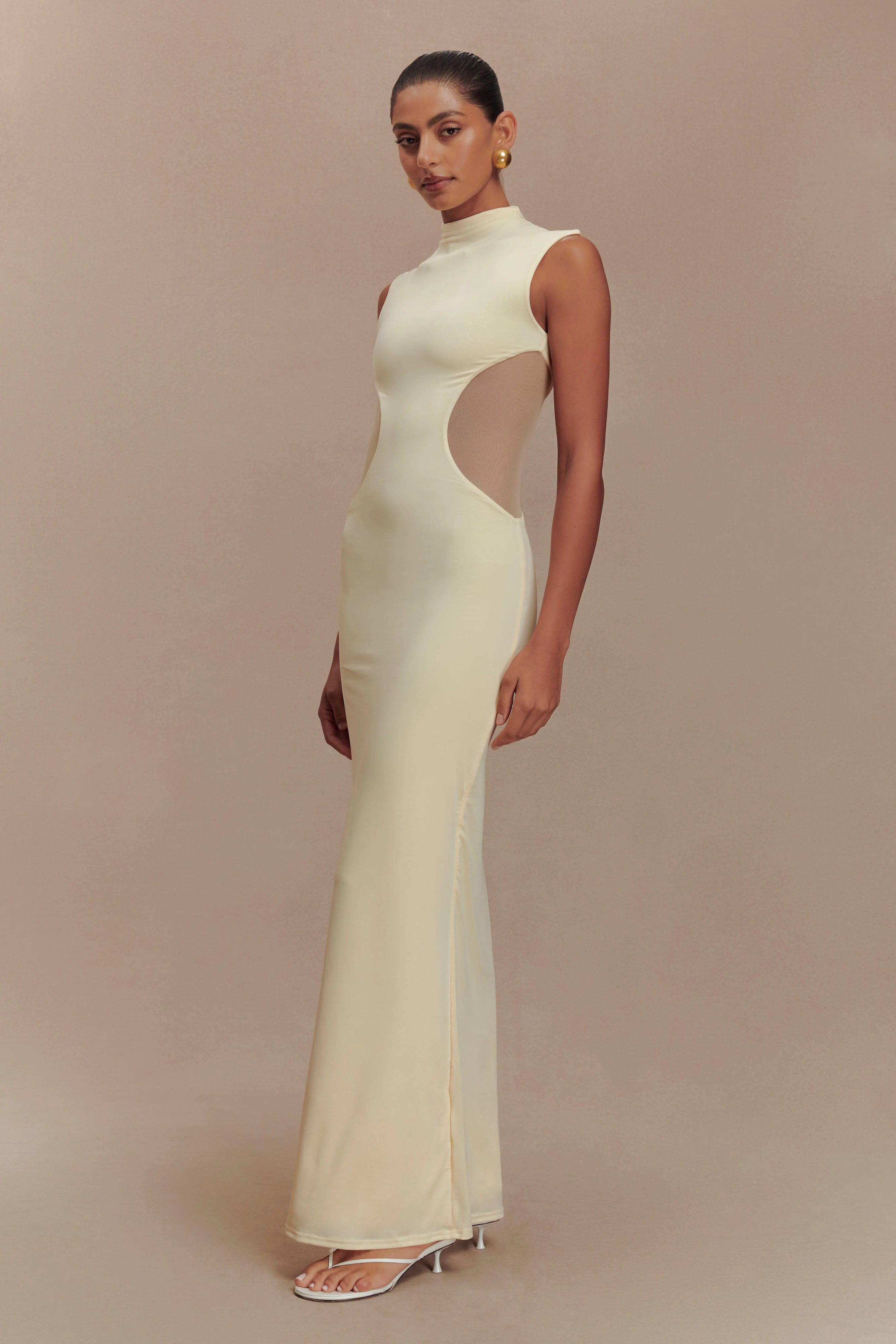 Massie Slinky And Mesh Maxi Dress - Lemon | MESHKI US