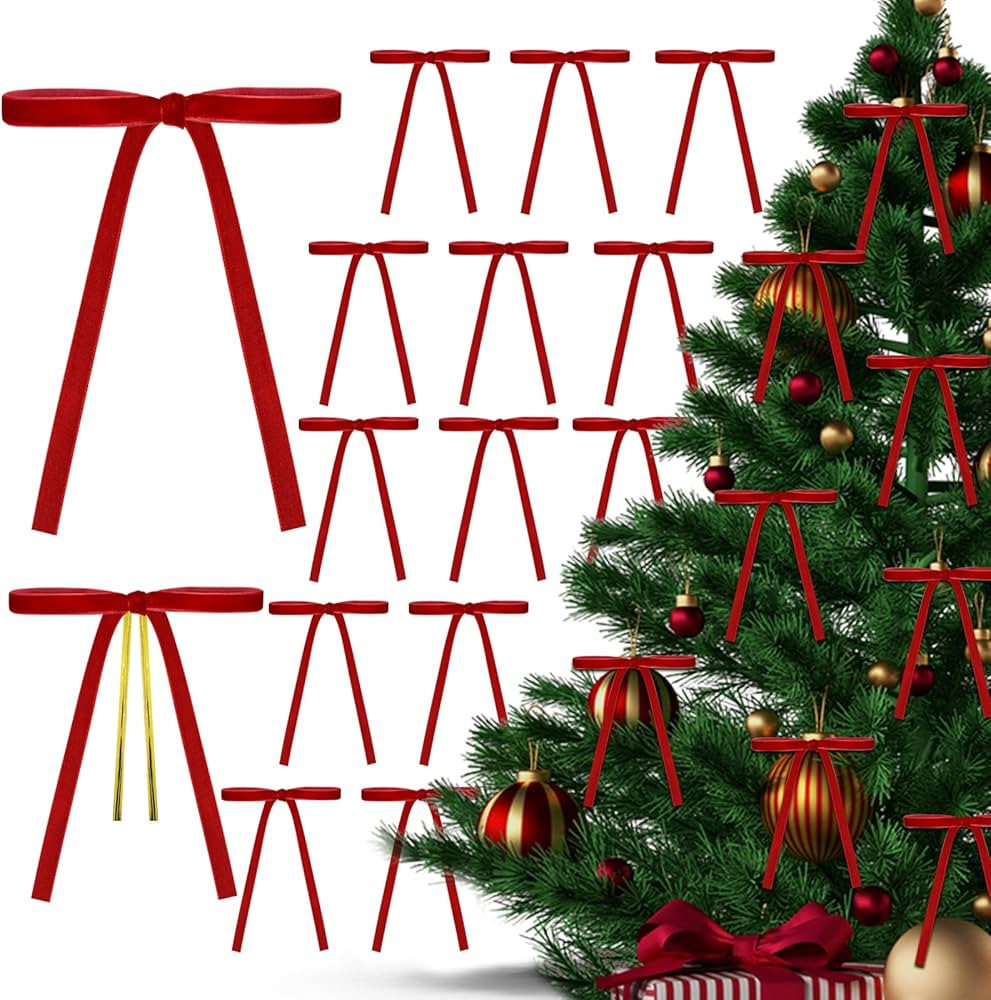 24 Pcs Velvet Christmas Bows - 5 x 7 Inch Vintage Rustic Ribbon Bows for Wreaths, Garlands, Gifts... | Amazon (US)