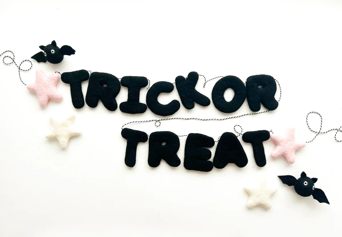 Trick or Treat Felt Letter Garland with Bats or Big Stars | Pearl & Jane