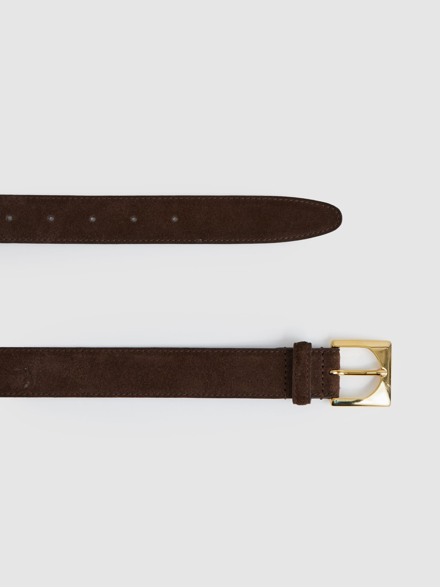 Reiss Suede Square-Buckle Belt in Chocolate - REISS | Reiss UK