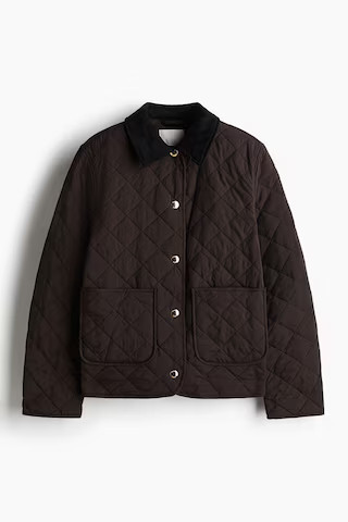 H & M - Quilted Jacket with Corduroy Collar - Brown | H&M (US + CA)